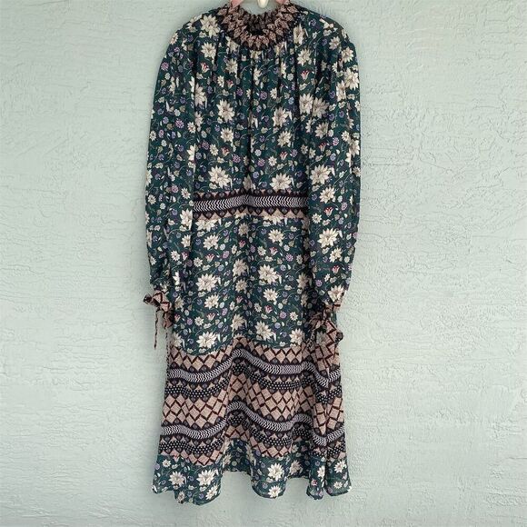 Signature Studio XL Cottagecore Floral Midi Dress Long Sleeve Smocked Neck - Picture 1 of 11